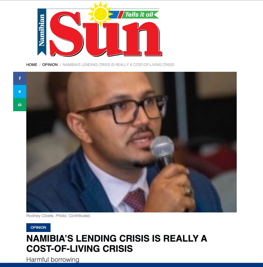 Namibian Sun opinion page: Namibia's lending crisis is really a cost-of-living crisis, by Rodney Cloete